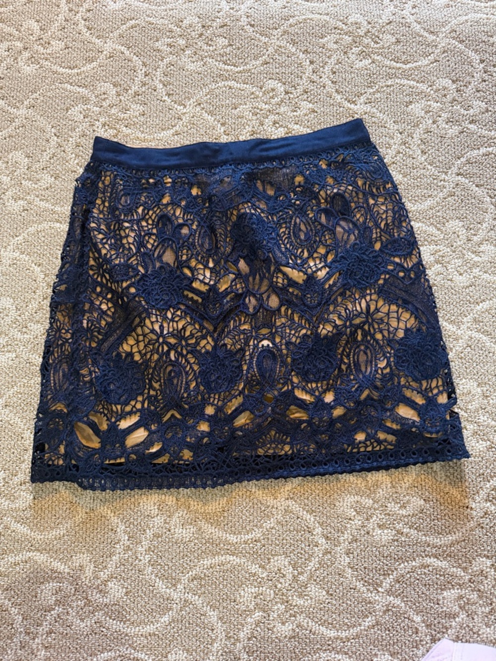 Lace Overlay Mini Skirt - Navy